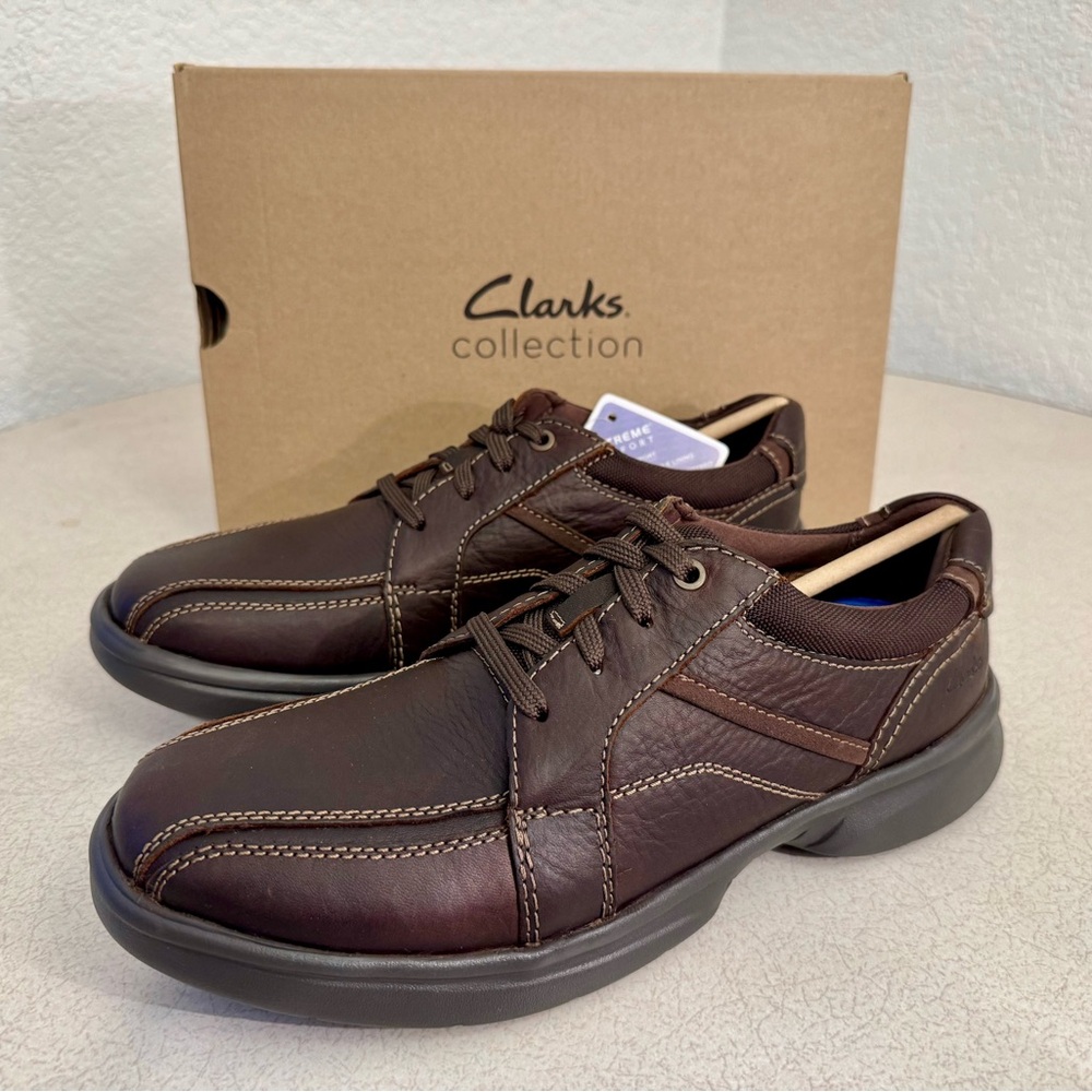 Clarks Men's Bradley Walk Brown Tumbled Leather Extreme Comfort Casual Shoes 9